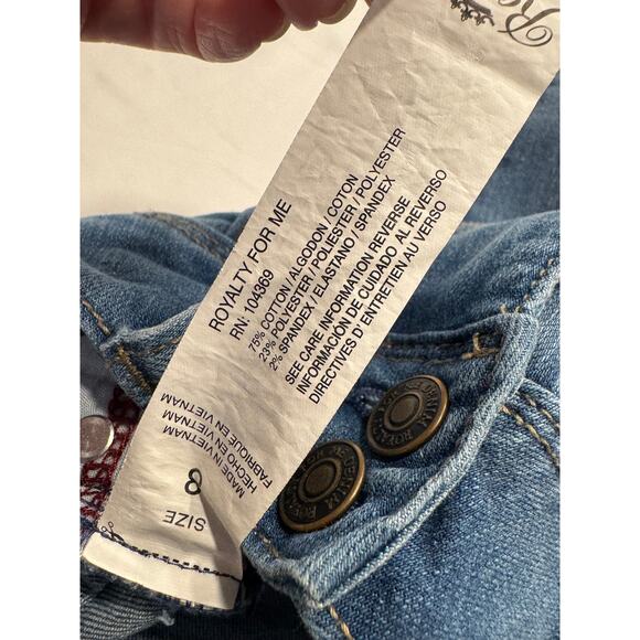 Royalty For Me Wannabettabutt Mid Rise Embroidered Skinny Jeans Womens 8 Blue - Picture 6 of 10